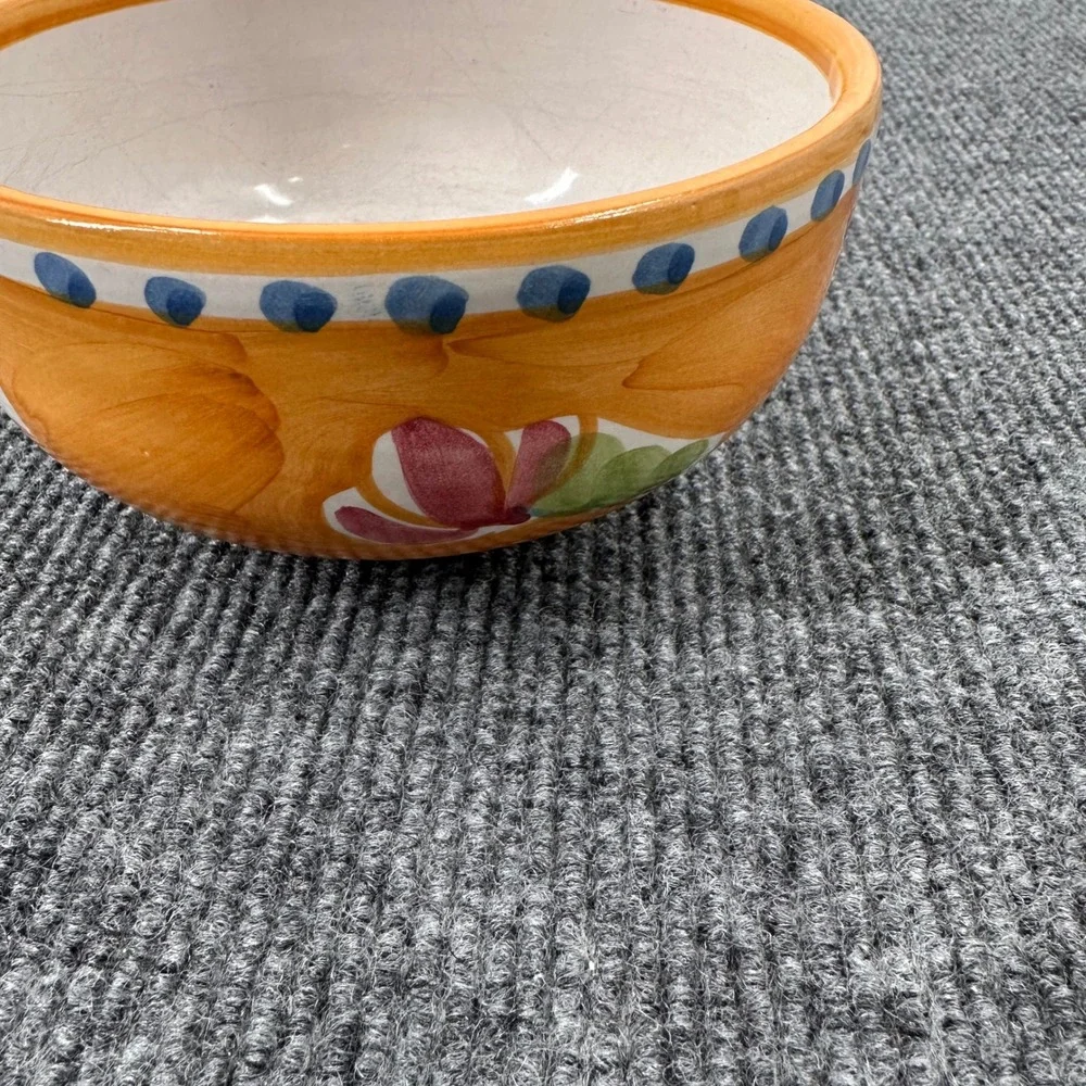 Solimene Cereal Bowl Unisex 5in Hand Painted Bird Floral Orange Vintage Casual